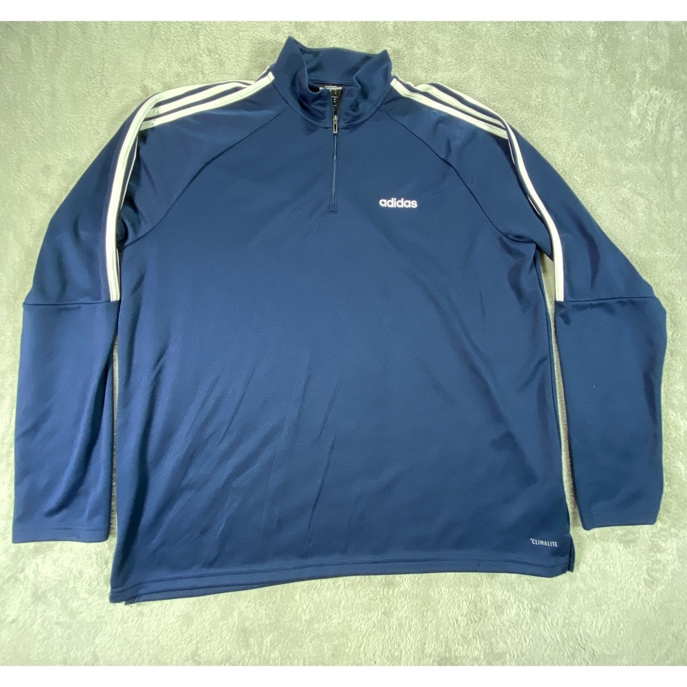 Adidas Climalite Track Jacket Mens 2XL Blue Long Sleeve Quarter Zip Pullover